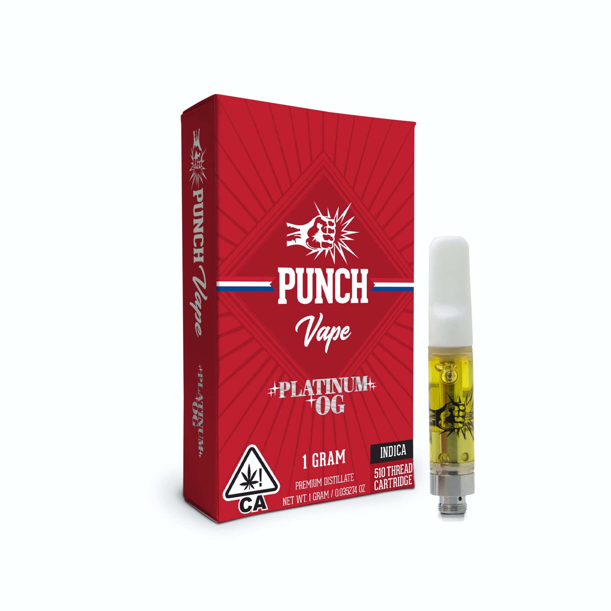 1 Gram THC Vape cartridge Platinum OG by Punch Vape (Indica) 90.81
