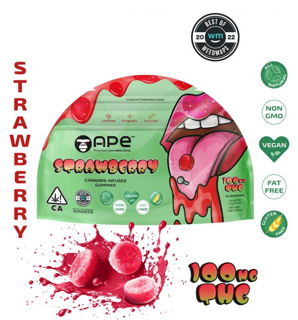 100MG THC Gummies - Strawberry by APE (Sativa)